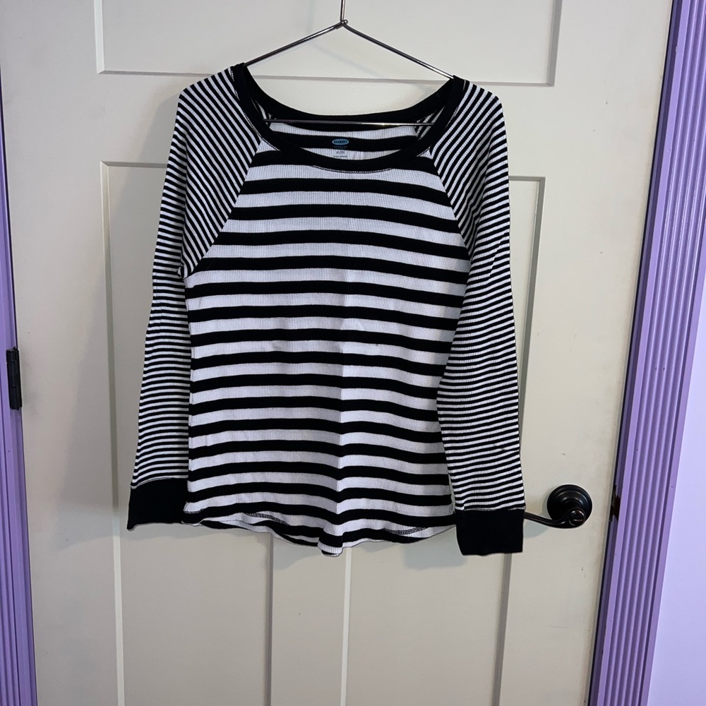 Black and White Striped Women's Top